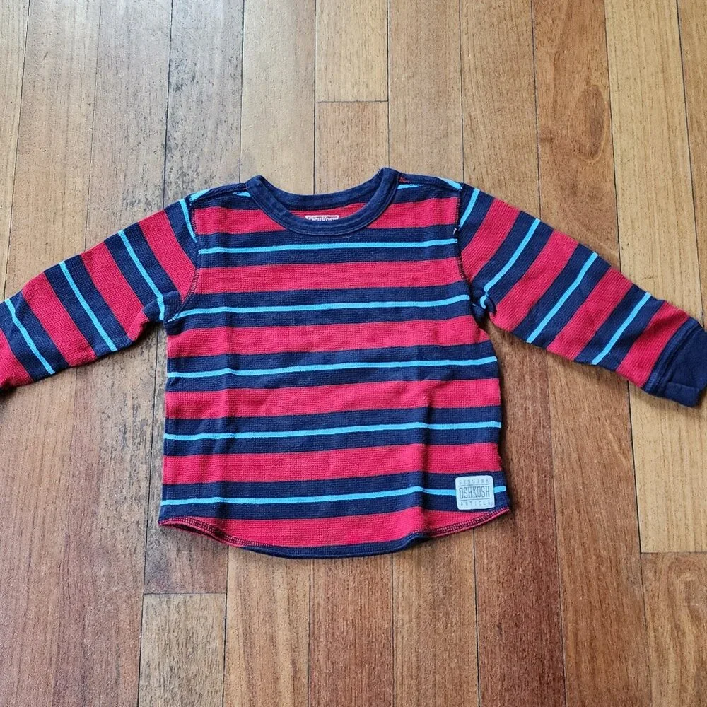 OshKosh B'gosh Red/Blue Striped Long Sleeve Waffle Knit Jersey Size 5T